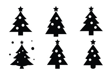 A black silhouette of a Christmas tree , isolated on a white background.  High contrast, simple, vector style.