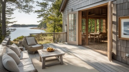 Coastal Cottage Deck with a View of the Sea