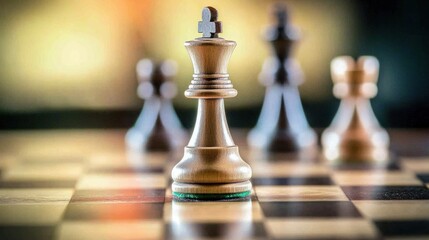 Crisp focus on a single chess piece on a board, with the rest of the pieces subtly blurred for depth