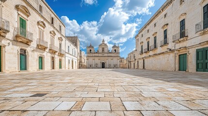 Fototapeta premium Church Facade in a European Town Square