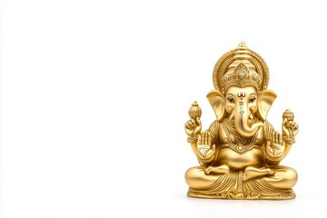 Golden lord ganesha statue on white background
