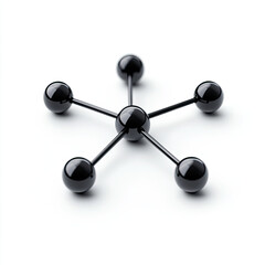 Fototapeta premium A sleek black molecular model with six spheres connected by rods, representing a scientific or educational theme.