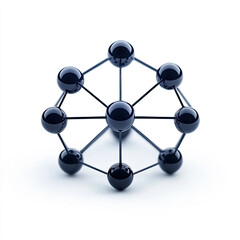 A stylized representation of a molecular structure featuring connected spheres, symbolizing chemistry, science, and connectivity.