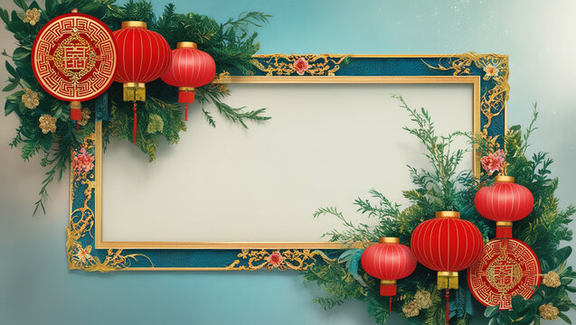 AI generative. Illustration image of oriental frame border, imlek element. Set 19