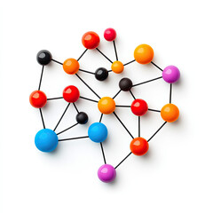 Obraz premium A colorful, abstract representation of interconnected nodes and lines, symbolizing networking, data structures, or molecular arrangements.