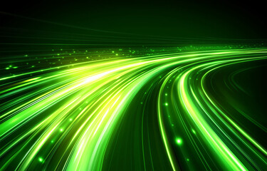 Dynamic Abstract Green Light Streaks in a Futuristic Motion Pathway