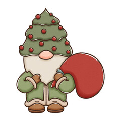 winter christmas Gnome with santabag and christmas tree hat