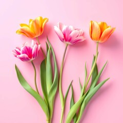 Fototapeta premium Valentine Concept: Tulips on Pink Background for Romantic and Elegant Floral Designs
