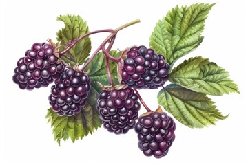 Fresh ripe blackberry collection on white background.