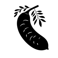 Naklejka premium Simple creative flat 2D black and white silhouette illustration of a single tamarind fruit isolated on a white transparent background