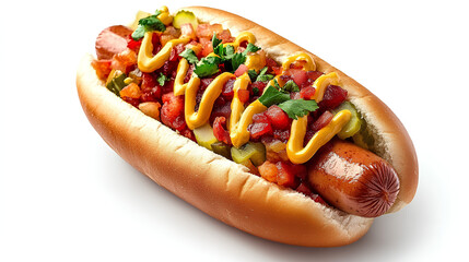 hot dog with mustard and ketchup