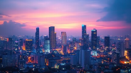 Obraz premium Futuristic Skyline of a City Illuminated with Glowing Lights