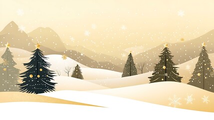 A creative modern Christmas card featuring an abstract snowy landscape with trees and golden accents on a gradient background