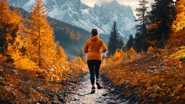 A runner on a scenic trail, maintaining a healthy heart through regular exercise. VDO 4k ProRes