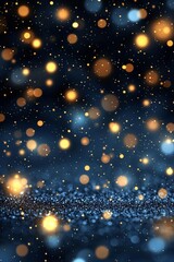 hyper realistic photo of  Dark blue and gold particles on a navy background