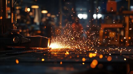Sparks Fly from Angle Grinder in Workshop Creating Bright Metal Fragments