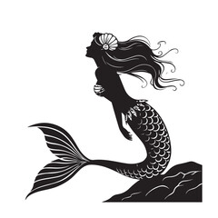 A drawing of a Mermaid black vector