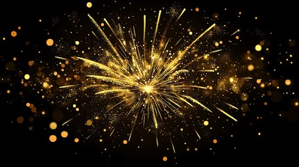 Obraz premium A golden fireworks explosion with a cascade of glowing particles and soft bokeh lights, set on a dark backdrop