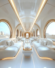 Luxurious interior of a modern private jet highlighting comfort and elegance