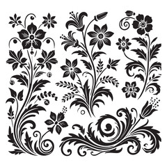 Flower decorative vector elements silhouette