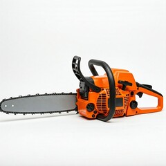 orange and black chainsaw on white background