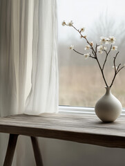 Elegant arrangement of flowers in a soft natural light setting near a window