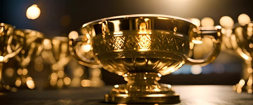 The golden goblet cup was shiny, sparkling under the bright light