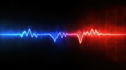 Abstract Digital Sound Wave Visualization in Blue and Red Colors with Vibrant Pulse Display on a Dark Background for Dynamic Music and Audio Themes