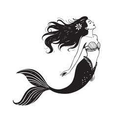 A drawing of a Mermaid black vector