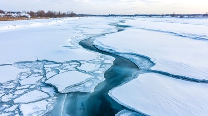 Frozen River in Winter Landscape