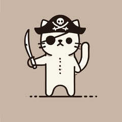 Adorable Pirate Cat Illustration with Sword. Cute Vector Cat. Pirate Cat Vector.
