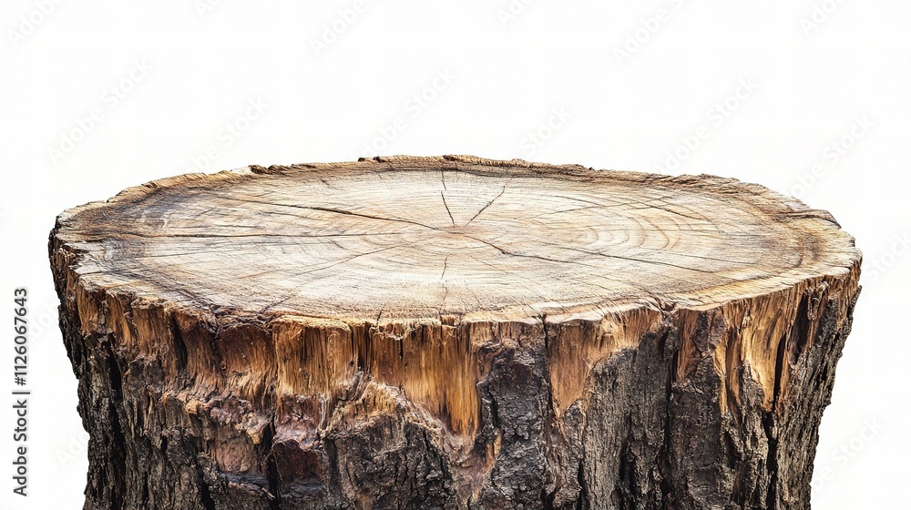 Poster beautiful texture of old tree stump as rustic table top display