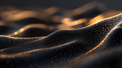 A shimmering background of abstract glitter lights in soft gold tones, creating a sparkling and elegant effect on a dark gradient backdrop