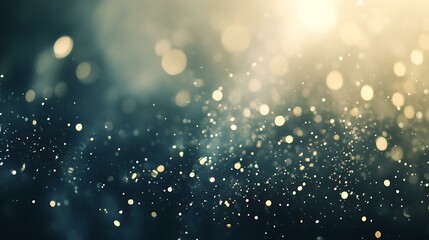 A shimmering background of abstract glitter lights in soft gold tones, creating a sparkling and elegant effect on a dark gradient backdrop