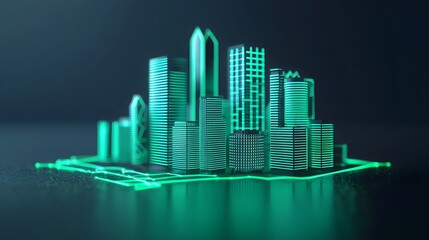 Fototapeta premium Futuristic Green Cityscape at Night