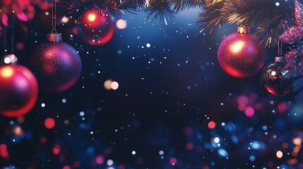 A stylish Christmas banner featuring glowing ornaments, snowflakes, and space for ad placement or holiday messages