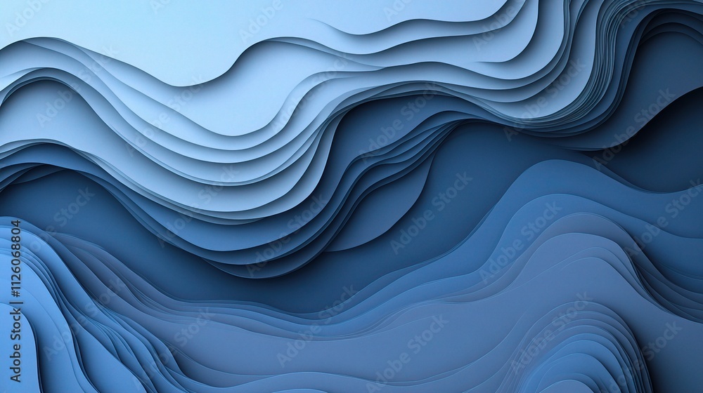 Poster soft blue gradient abstract waves with curved layers and depth