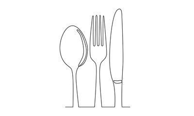 continuous line of spoon, fork and knife illustration