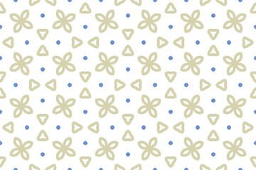 Abstract Beige and Blue Floral Geometric Seamless Pattern.