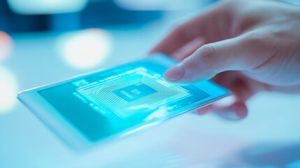 Hand Scanning QR Code on a Smartphone with Blue Light