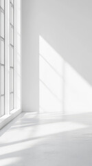 Fototapeta premium Bright sunlit room with large windows and minimalistic design