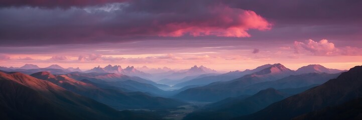 Beautiful mountain range with a pink and purple sky