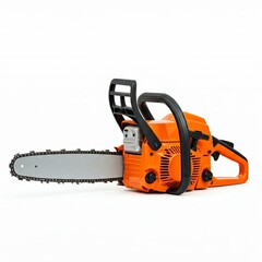 Fototapeta premium orange chainsaw with black handle isolated on white background