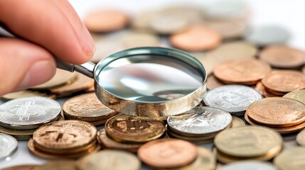 Person Analyzing Crypto Coins Under Magnifying Glass