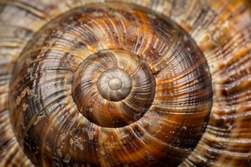 The intricate design of a spiral seashell is displayed in detail, highlighting natural patterns and colors, emphasizing its organic beauty and unique texture.