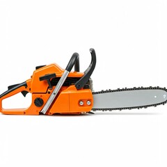 Fototapeta premium orange chainsaw with silver bar isolated on white background