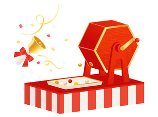 赤色のガラポン抽選器のイラスト