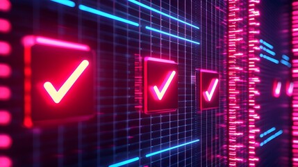 Neon Checkmarks Digital Technology Background