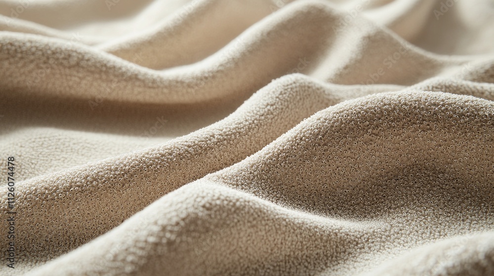 Poster close-up view showcases the undulating textures of soft sandy fabric, reminiscent of rolling sand du