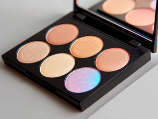 A holographic eyeshadow palette with iridescent packaging